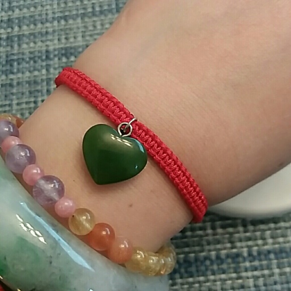 Handmade Jewelry - Canadian Nephrite Heart Jade Red Cord Bracelet